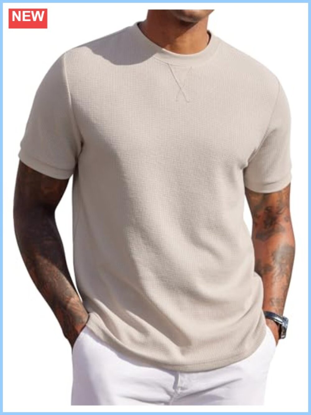 Men's Waffle Knit Crew Neck Tee Short Sleeve Casual Pullover Shirt